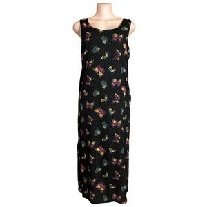 Vtg 90s Butterfly Maxi Dress Sheer Blk Y2K Fairycore Grunge Phoebe Buffay Sz S